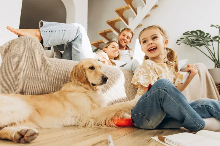 small family with dog